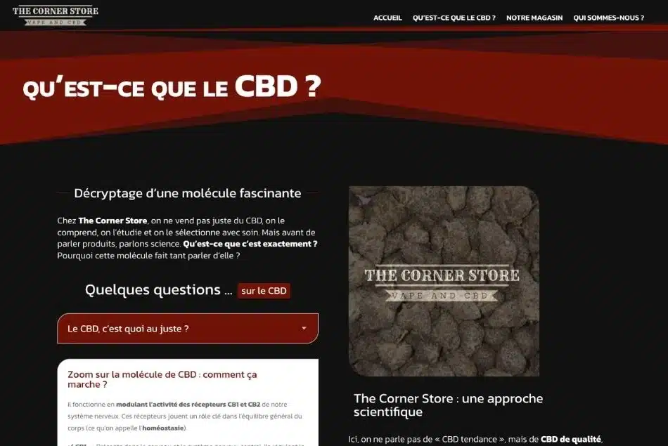 Page produit The Corer Store Cas client : création site vitrine The Corner Store