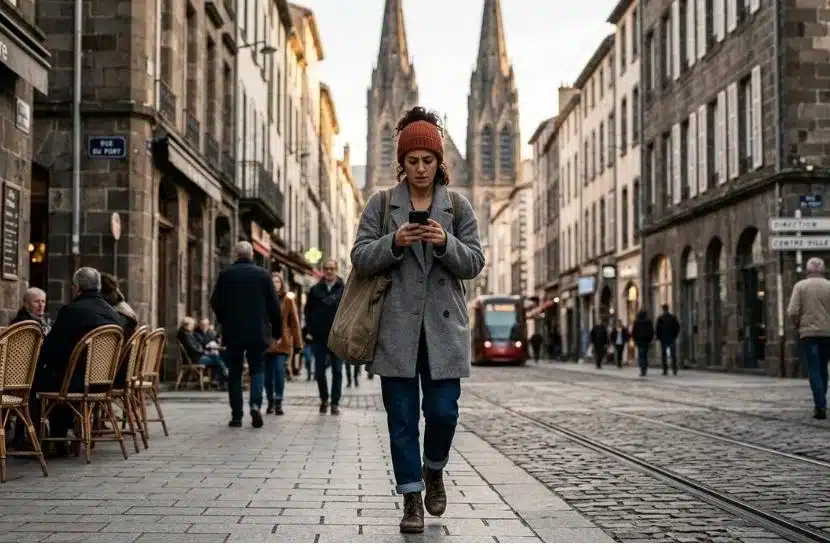 Une personne cherche un restaurant à Clermont-Ferrand avec un bon SEO local